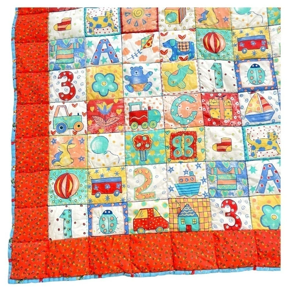 VTG handmade ABC 123 block baby quilt